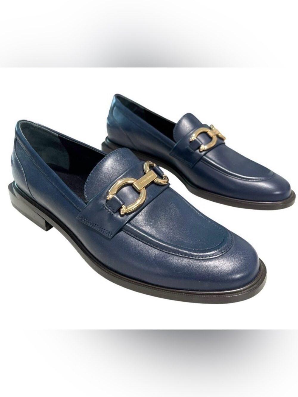 Robert Clergerie $595 Blue Leather Loafers Gold Horsebit Size 38 US 8 New